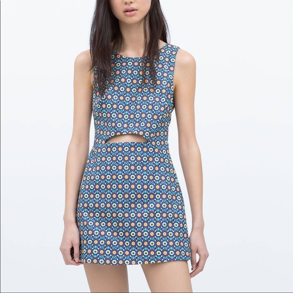 Zara geometric retro blue romper/skort